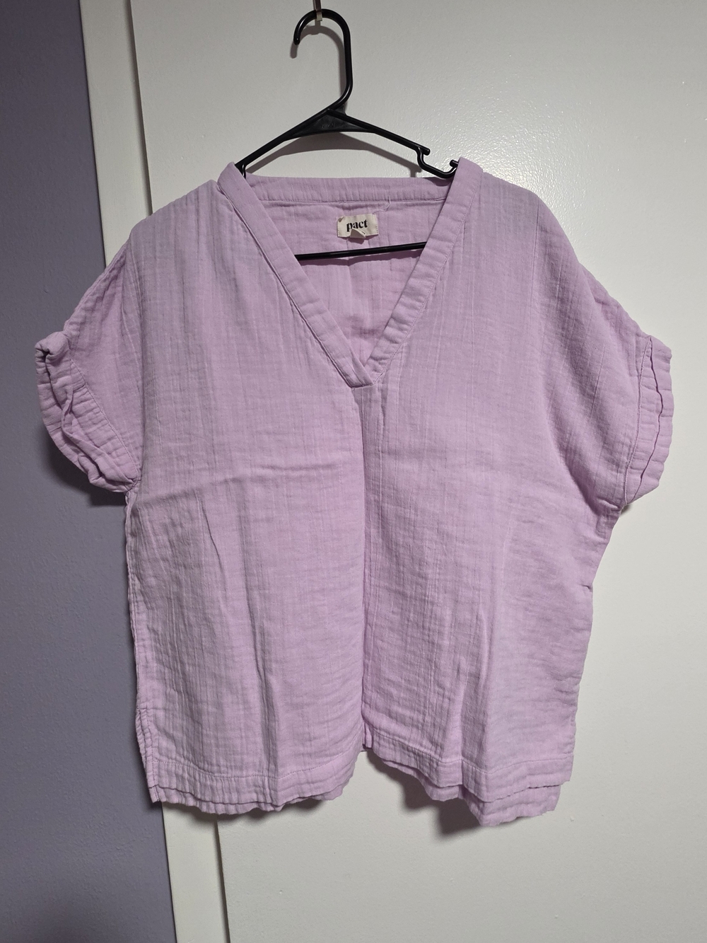 Pact Lilac V-Neck Cotton Gauze Tunic
